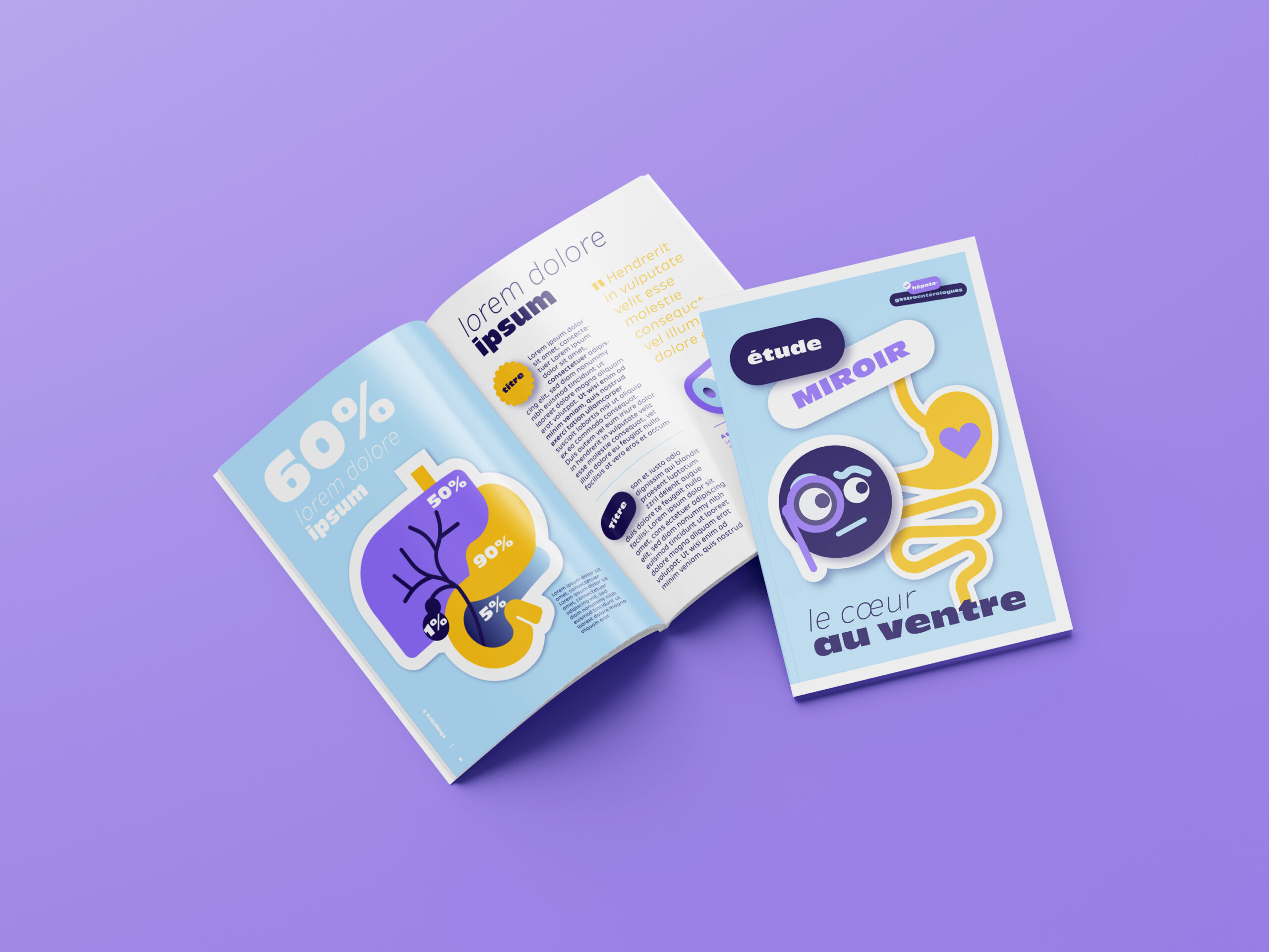 Printed sticker compositions showing layering and adaptability of the visual identity system for hepato-gastroenterologists