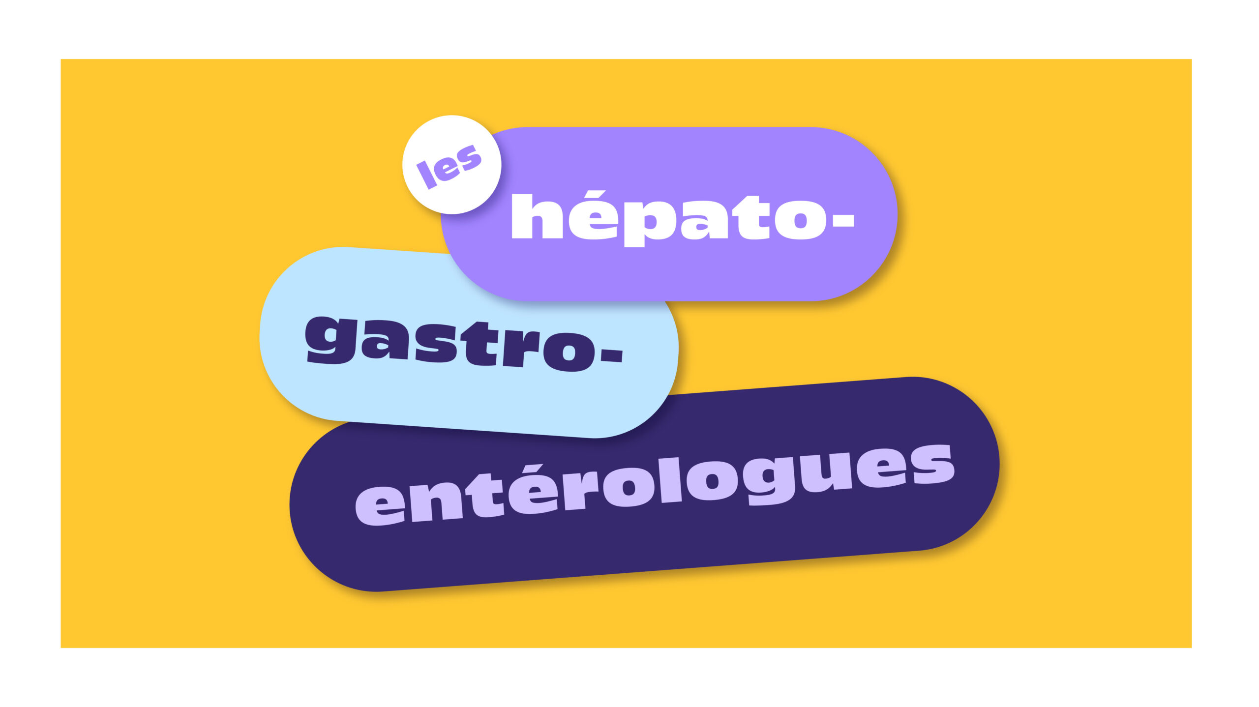Colorful modular stickers using the long and short forms of 'les hépato-gastroentérologues' as belonging markers for a medical community