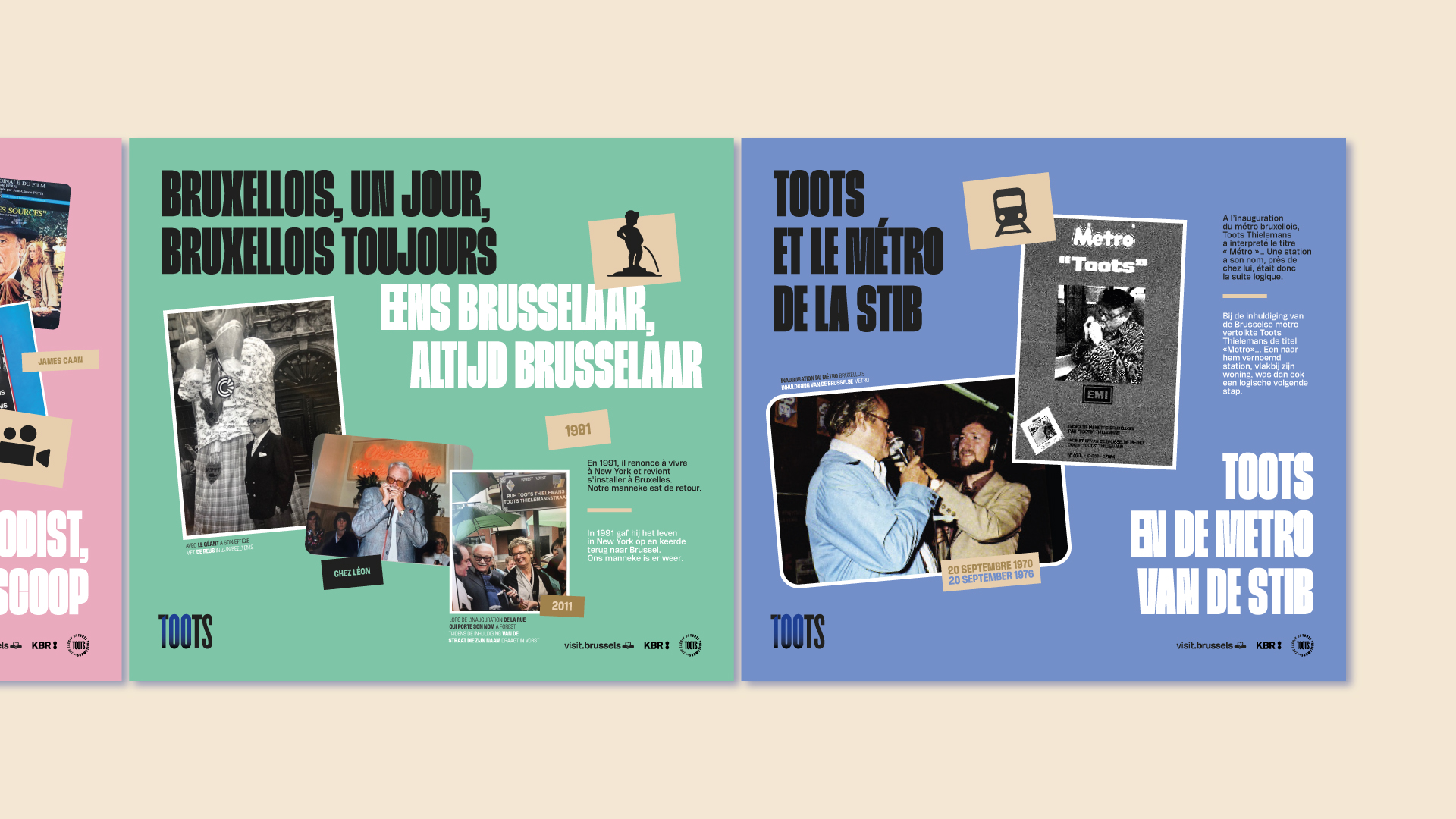 Exhibition panels honoring Toots Thielemans at Brussels Metro 3 construction site