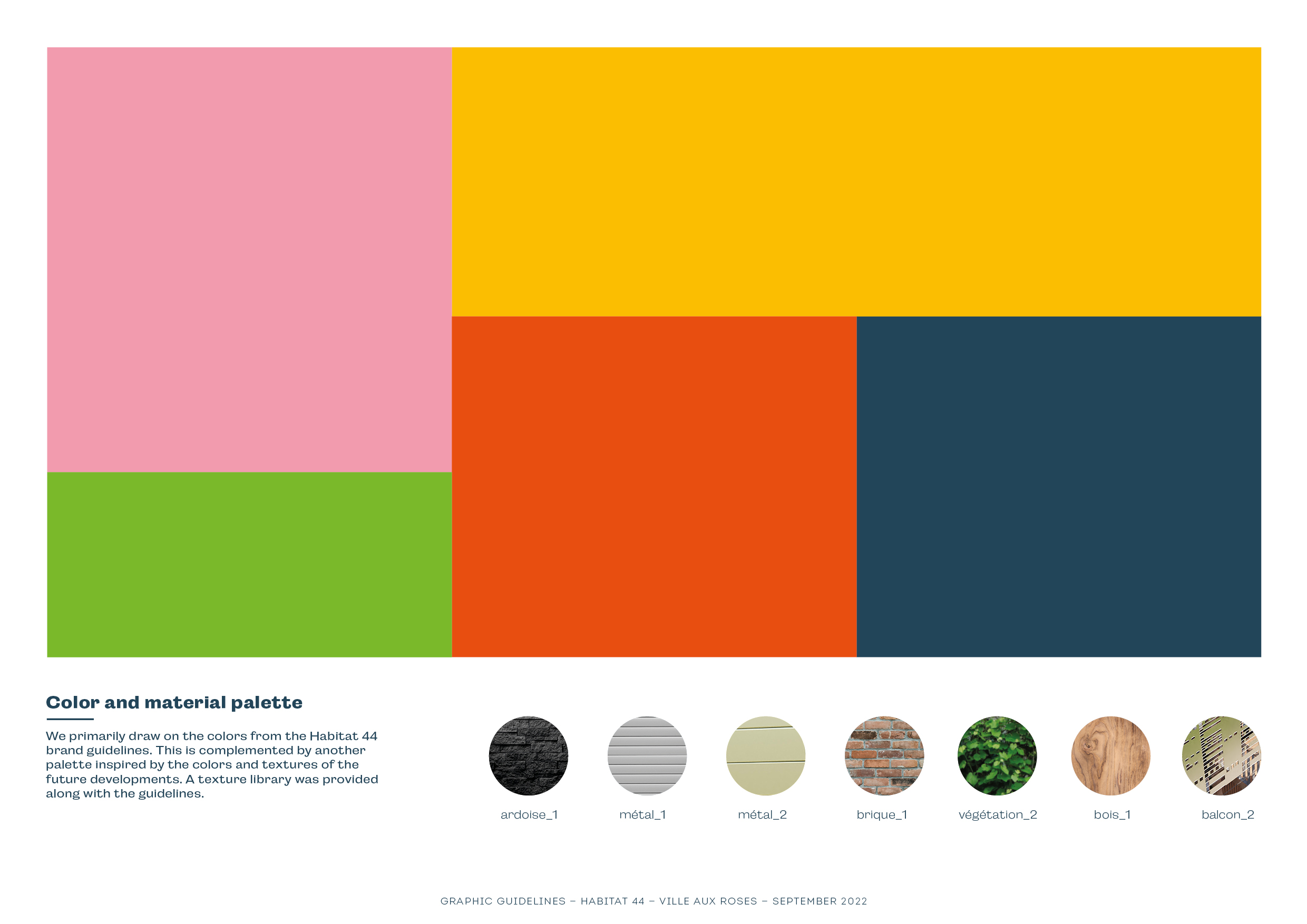 Color palette inspired by future materials of La Ville aux Roses housing